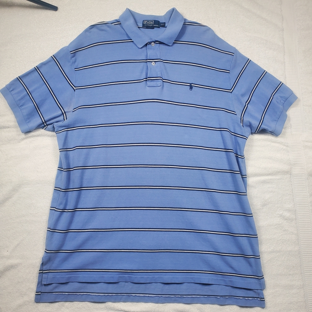 Polo Ralph Lauren Mens 2XL Polo Shirt Blue Stripe Short Sleeve Cotton Pony XXL - Picture 2 of 9
